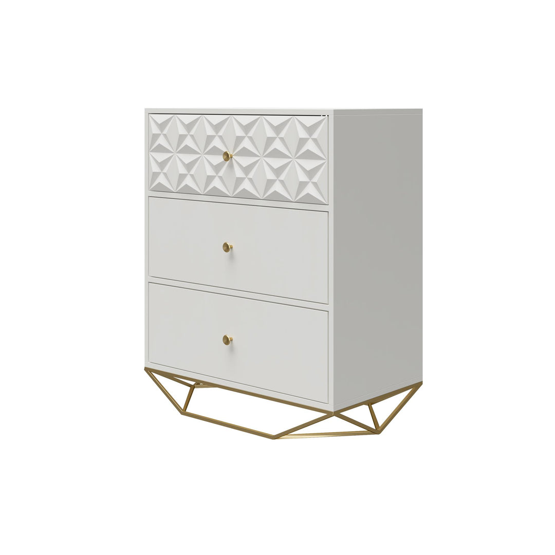 Blair 3 Drawer Dresser with Gold Geometirc Base - White