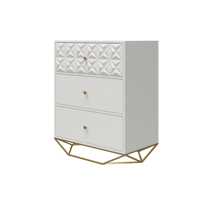 Blair 3 Drawer Dresser with Gold Geometirc Base - White