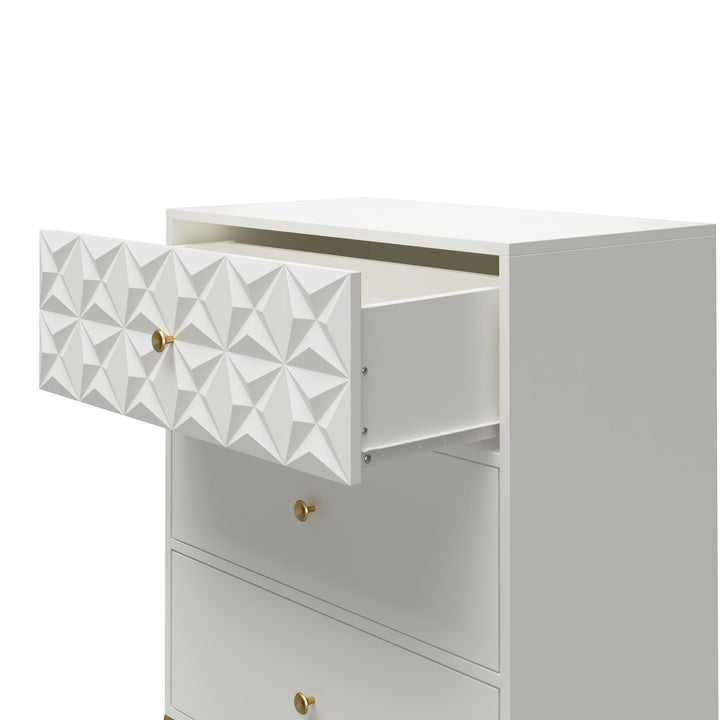 Blair 3 Drawer Dresser with Gold Geometirc Base - White