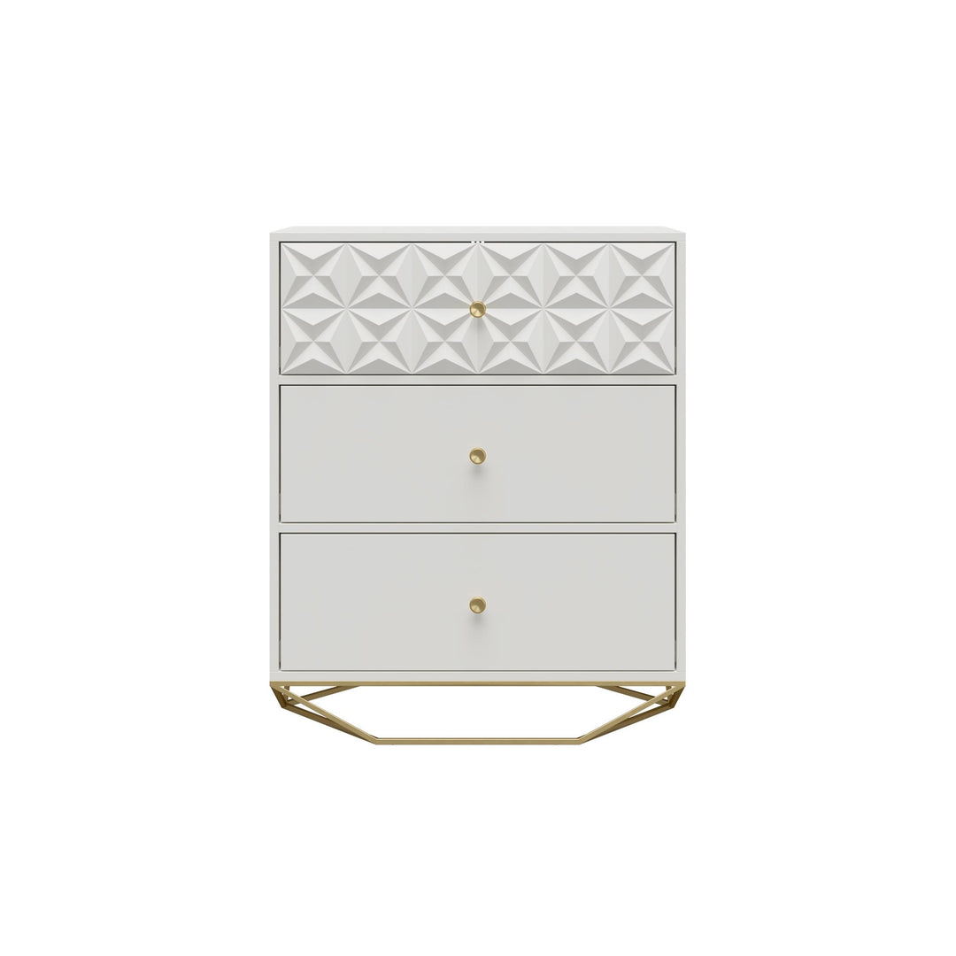 Blair 3 Drawer Dresser with Gold Geometirc Base - White