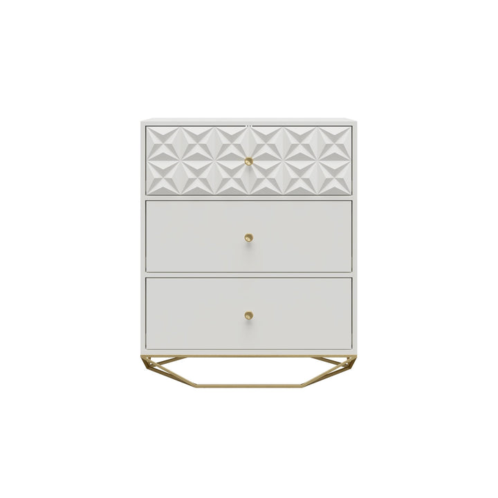 Blair 3 Drawer Dresser with Gold Geometirc Base - White