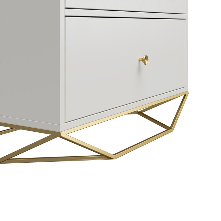 Blair 3 Drawer Dresser with Gold Geometirc Base - White