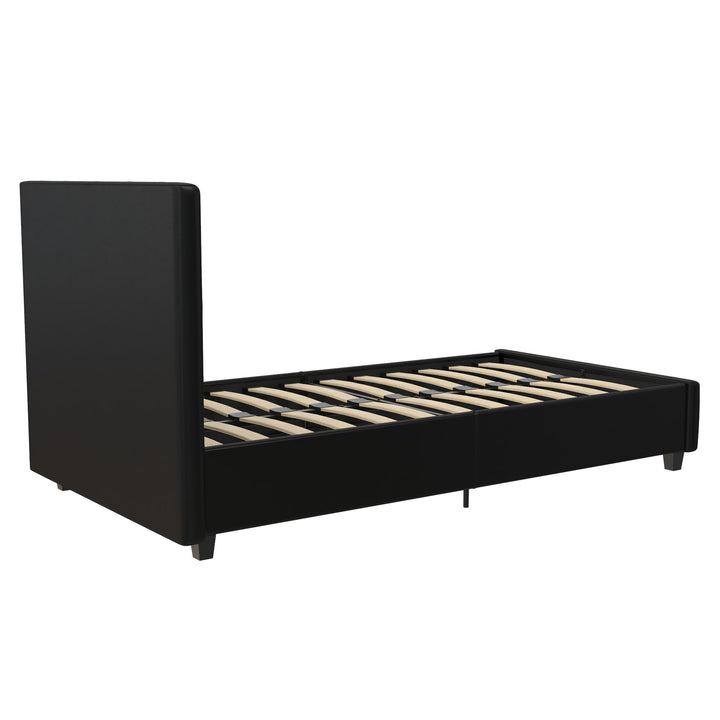 Dakota Upholstered Platform Bed With Diamond Button Tufted Heaboard - Black Faux Leather - Twin
