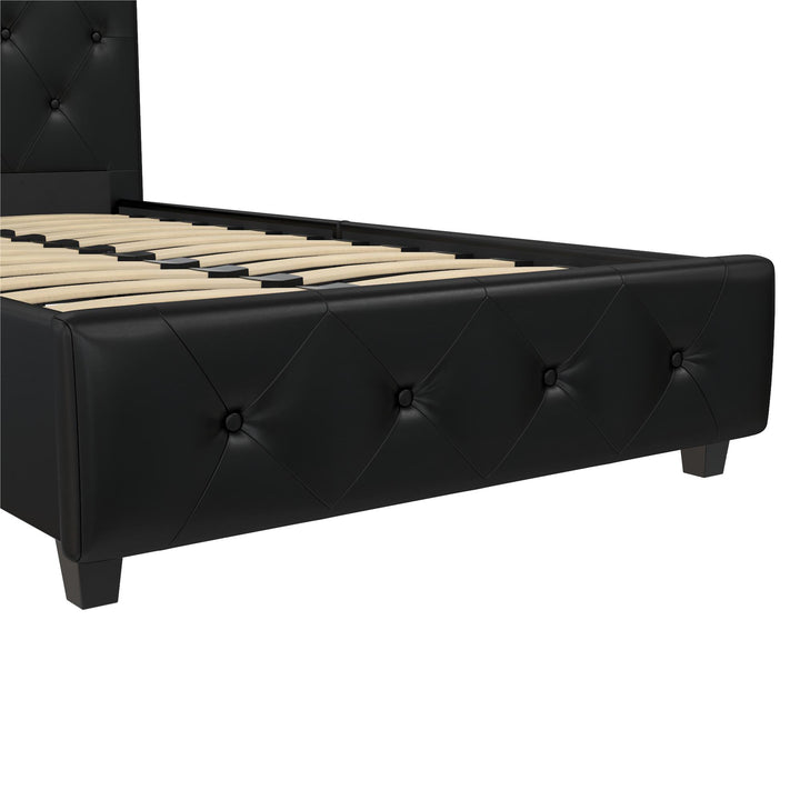Dakota Upholstered Platform Bed With Diamond Button Tufted Heaboard - Black Faux Leather - Twin