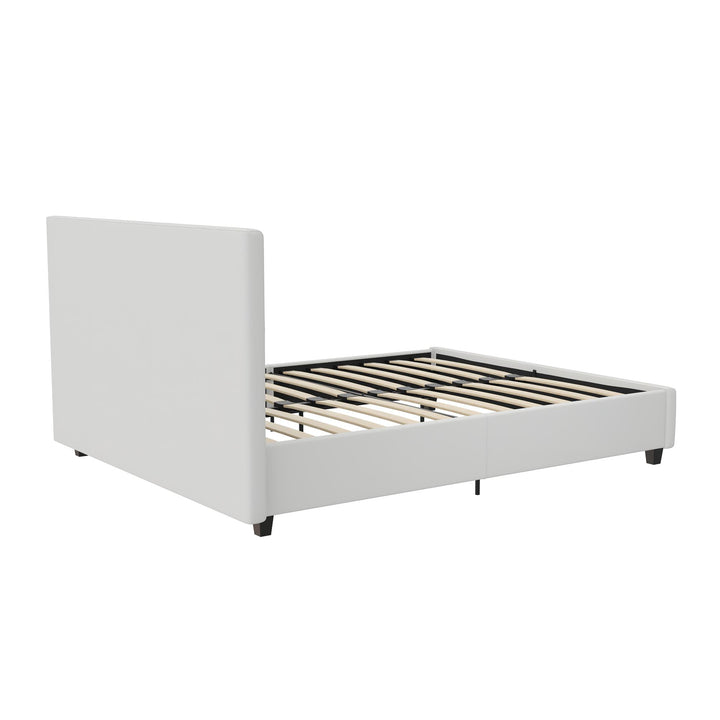 Dakota Upholstered Platform Bed With Diamond Button Tufted Heaboard - White Faux leather - Full