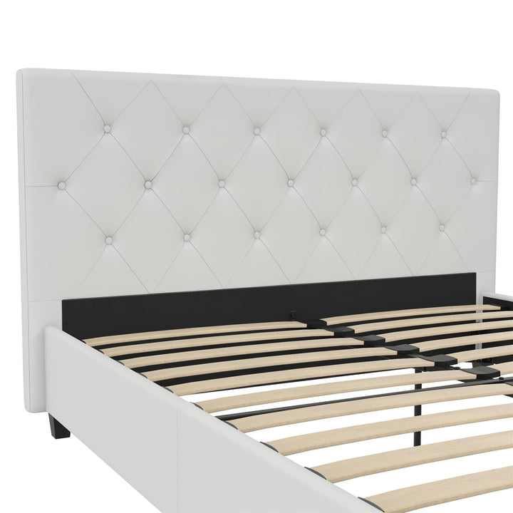 Dakota Upholstered Platform Bed With Diamond Button Tufted Heaboard - White Faux leather - Full