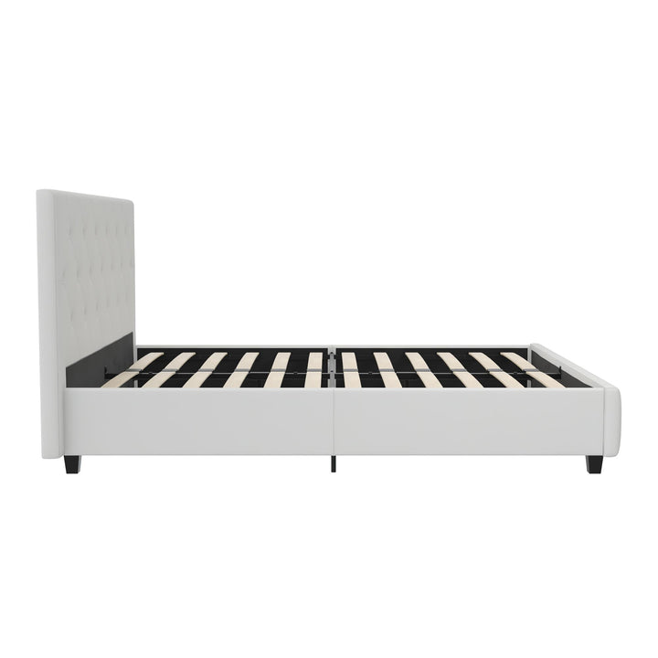 Dakota Upholstered Platform Bed With Diamond Button Tufted Heaboard - White Faux leather - Queen