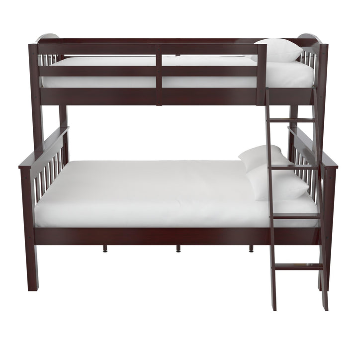Wooden Bunk Bed with Ladder Airlie Twin-Over-Full -  Espresso  - Twin-Over-Full
