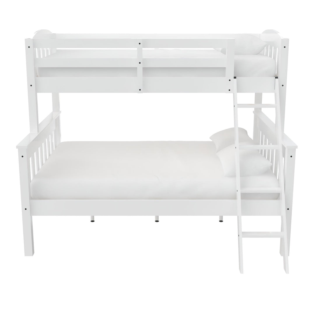 Airlie Twin-Over-Full  Wooden Bunk Bed with Ladder  -  White  - Twin-Over-Full