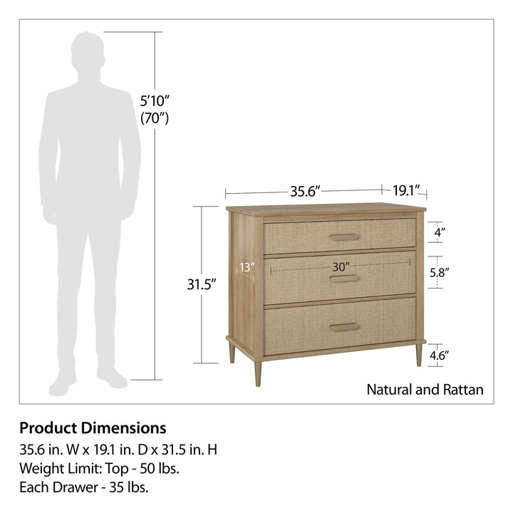 Durable 3 Drawer Convertible Dresser -  Natural