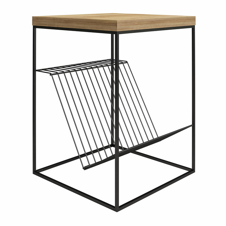 Side Table Mixed Media Record Station with Lower Shelf for Records - Natural