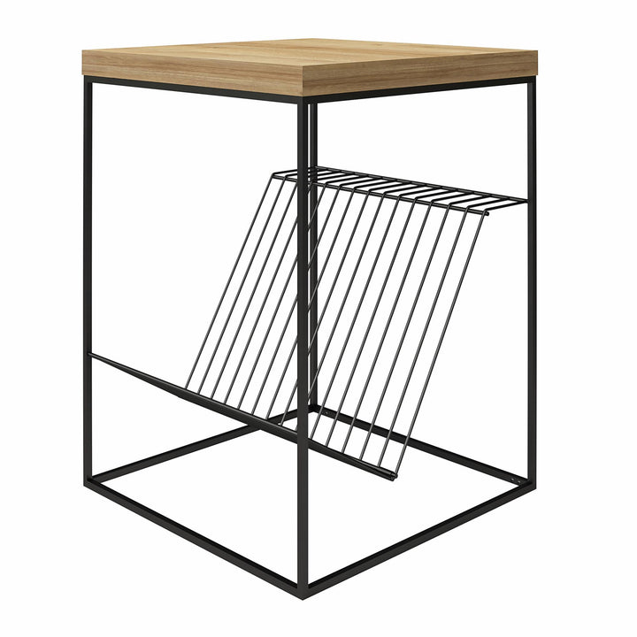 Side Table Mixed Media Record Station with Lower Shelf for Records - Natural