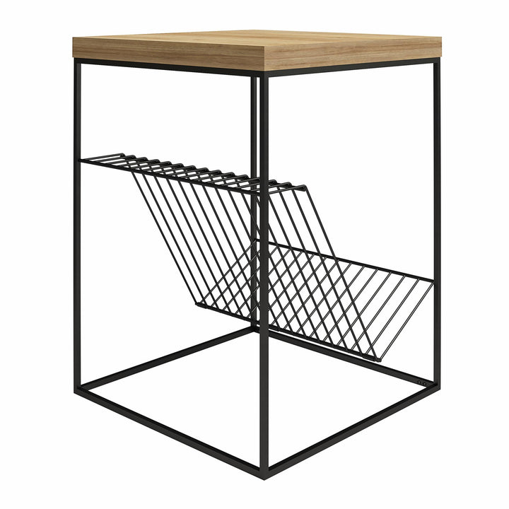 Side Table Mixed Media Record Station with Lower Shelf for Records - Natural