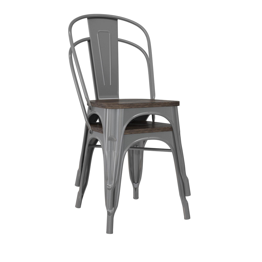 Durable Metal Dining Chair with Wood Seat -  Silver