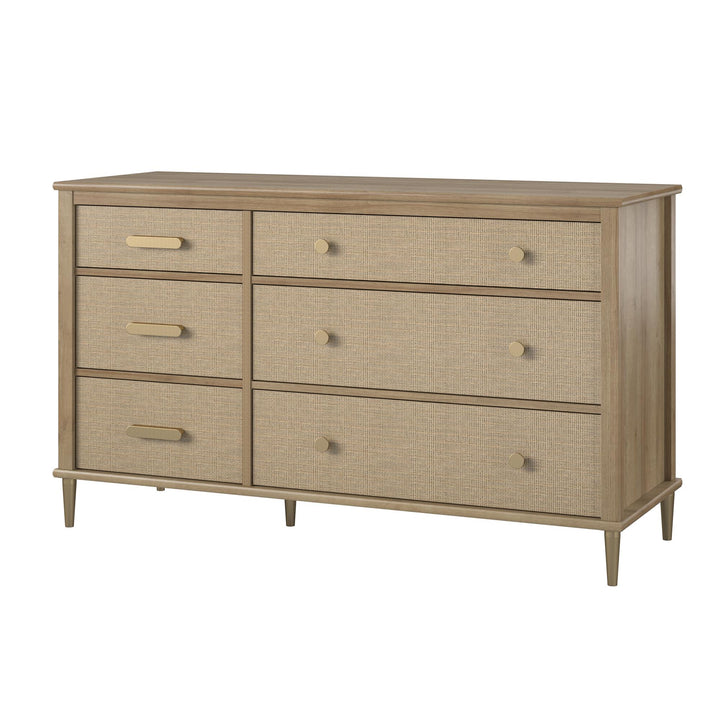 Faux Rattan Wide Dresser for Bedroom -  Natural