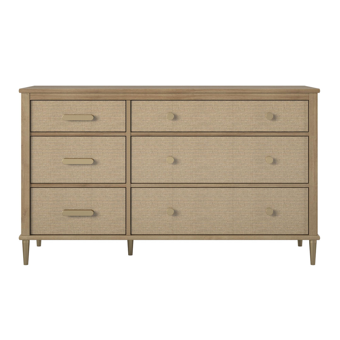 Shiloh Wide Faux Rattan Convertible 6 Drawer Dresser  -  Natural