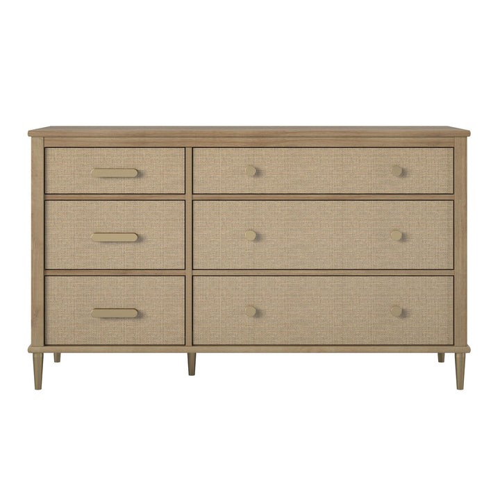 Shiloh Wide Faux Rattan Convertible 6 Drawer Dresser  -  Natural