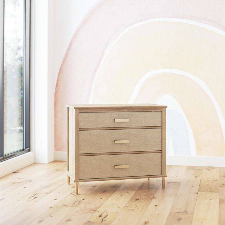 Faux Rattan 3 Drawer Dresser for Children -  Natural