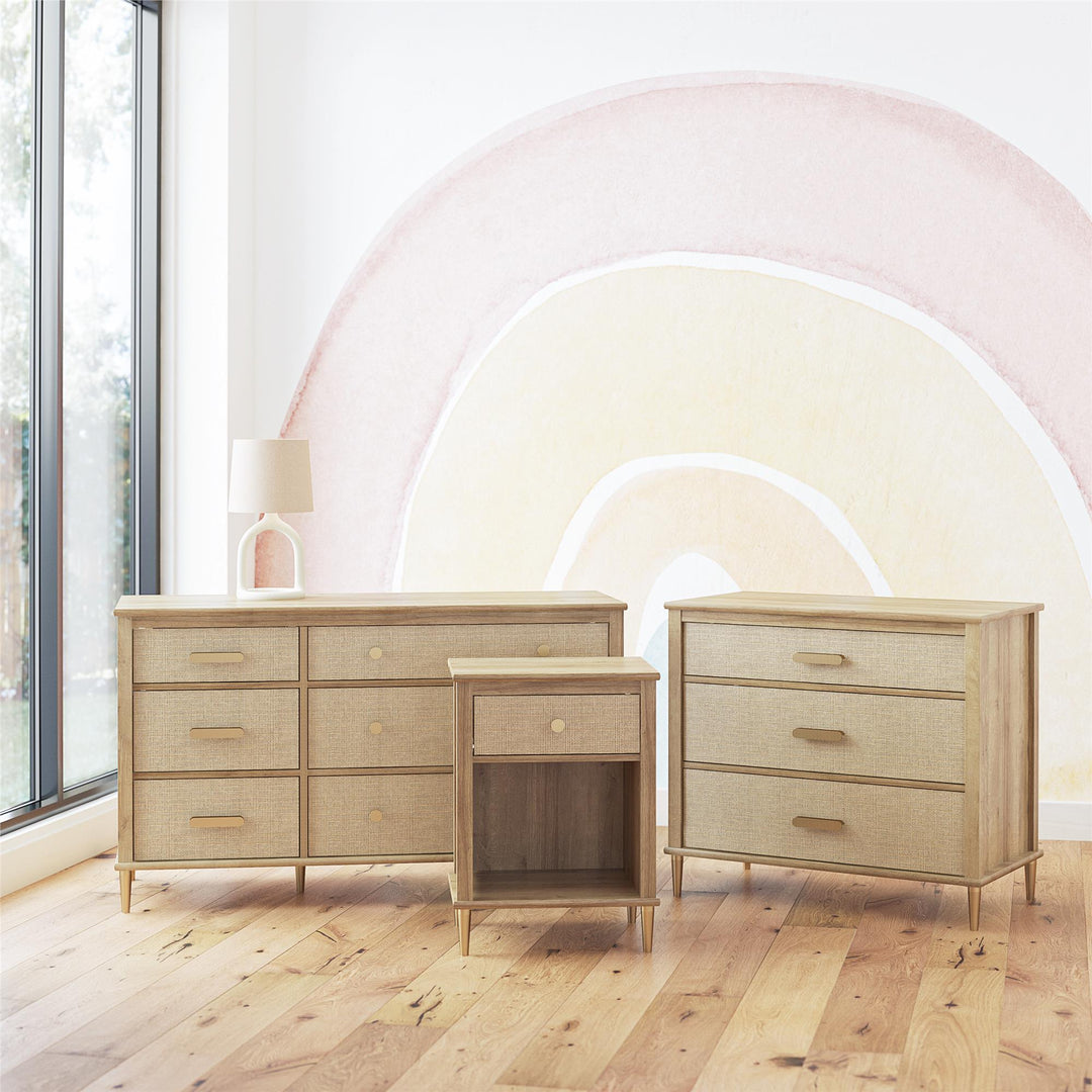 Kids Room Dresser with Faux Rattan Finish -  Natural