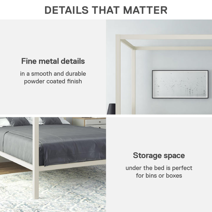 Stylish Metal Canopy Bed -  White  -  Full
