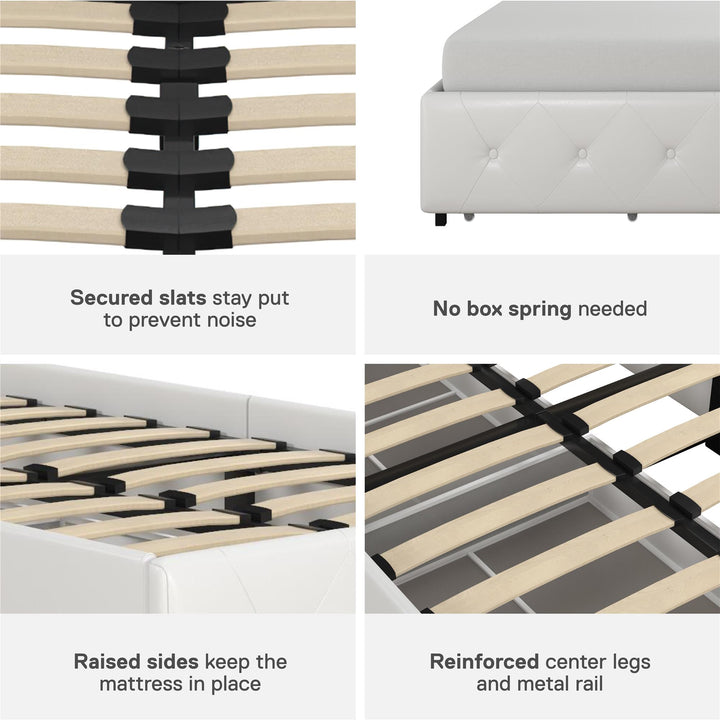 Dakota Upholstered Bed with Left Or Right Storage Drawers - White Faux leather - Twin