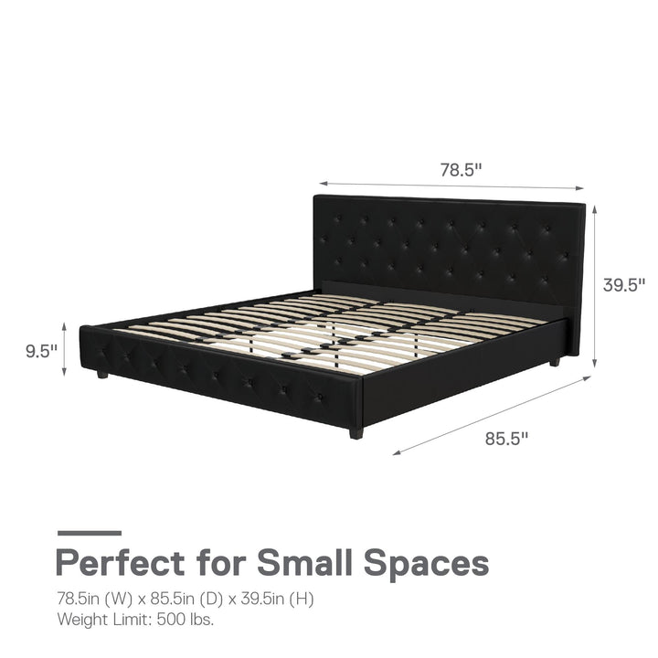 Dakota Upholstered Platform Bed With Diamond Button Tufted Heaboard - Black Faux Leather - King
