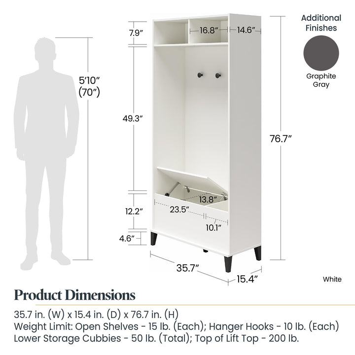 Spacious Gym Storage Cabinet with Bench Seat -  White