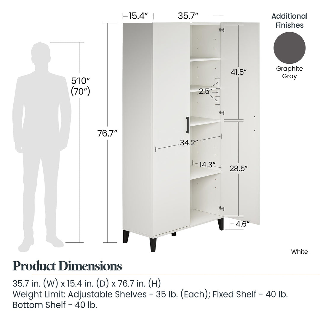 Adjustable Shelving Tall Storage Cabinet -  White