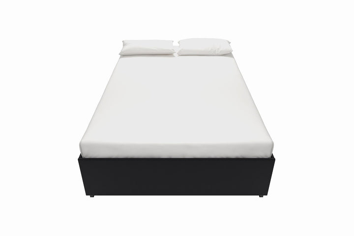 Maven Platform Bed with Rollout Drawers -  Black Faux Leather 
