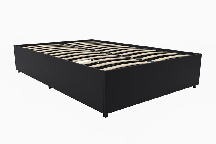 Maven Platform Bed with 2 Storage Drawers - Black Faux Leather - Full