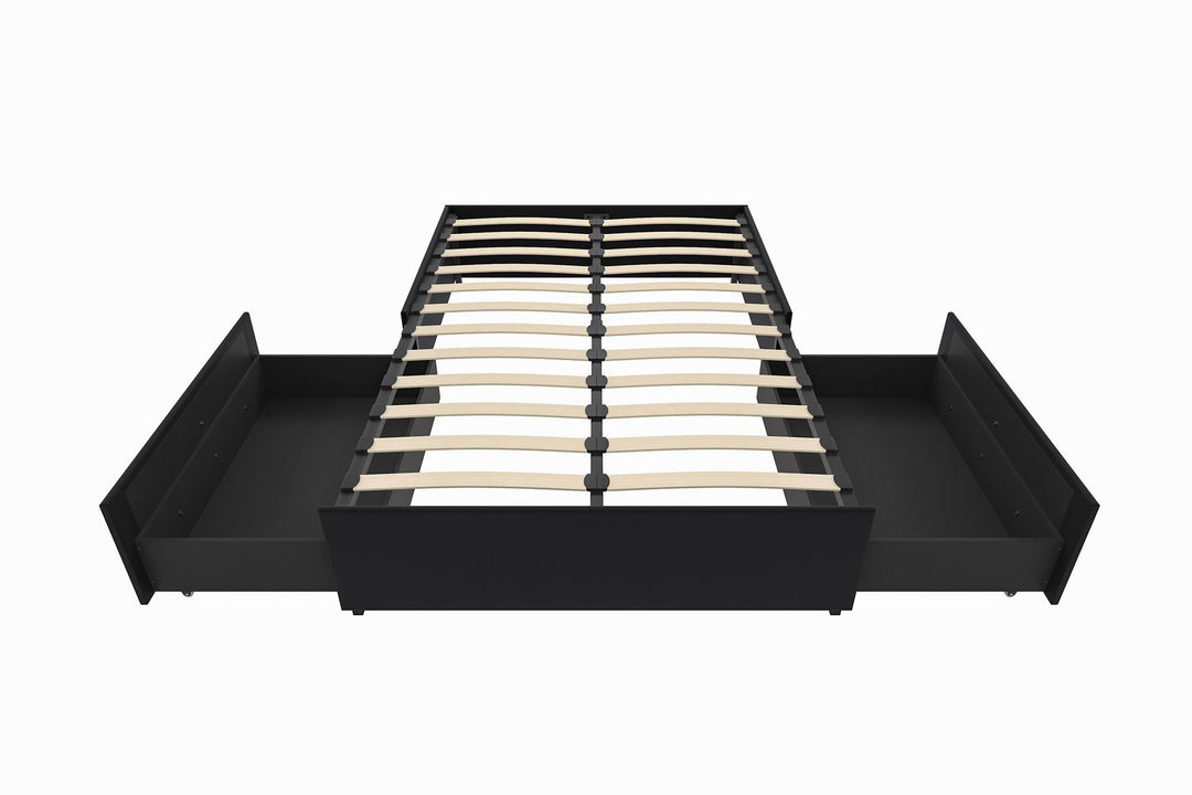 Maven Platform Bed with 2 Rollout Drawers for Storage  -  Black Faux Leather 