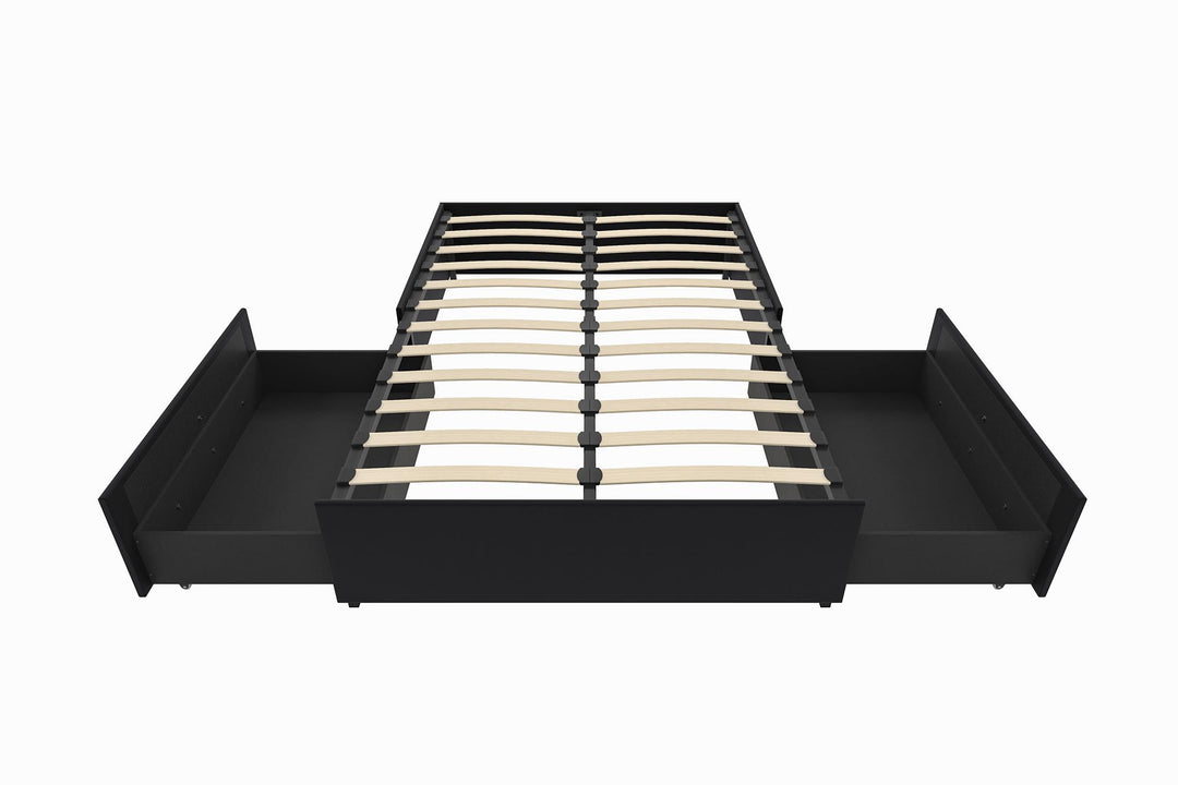 Maven Platform Bed with 2 Storage Drawers - Black Faux Leather - Full