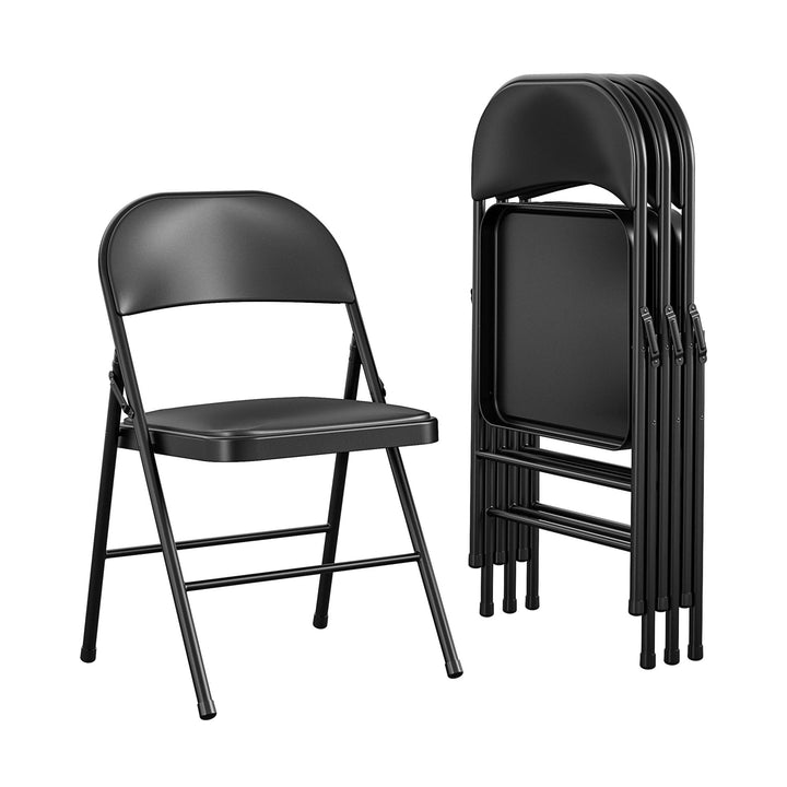 Premium Vinyl Padded Metal Folding Chair, Set of 4  -  Black 