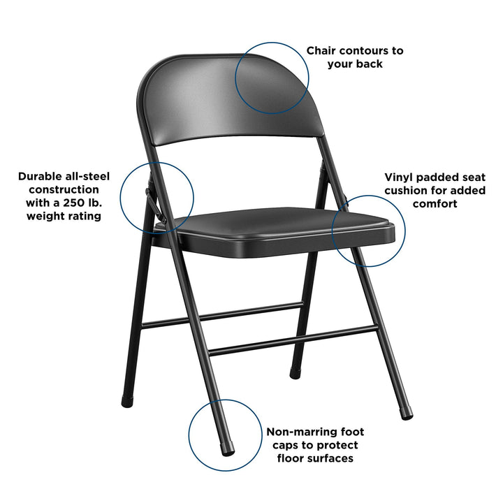 Vinyl Padded Metal Folding Chair -  Black 