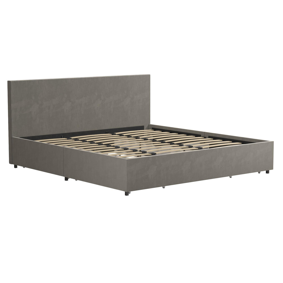 Bed with 4 Storage Drawers -  Light Gray 