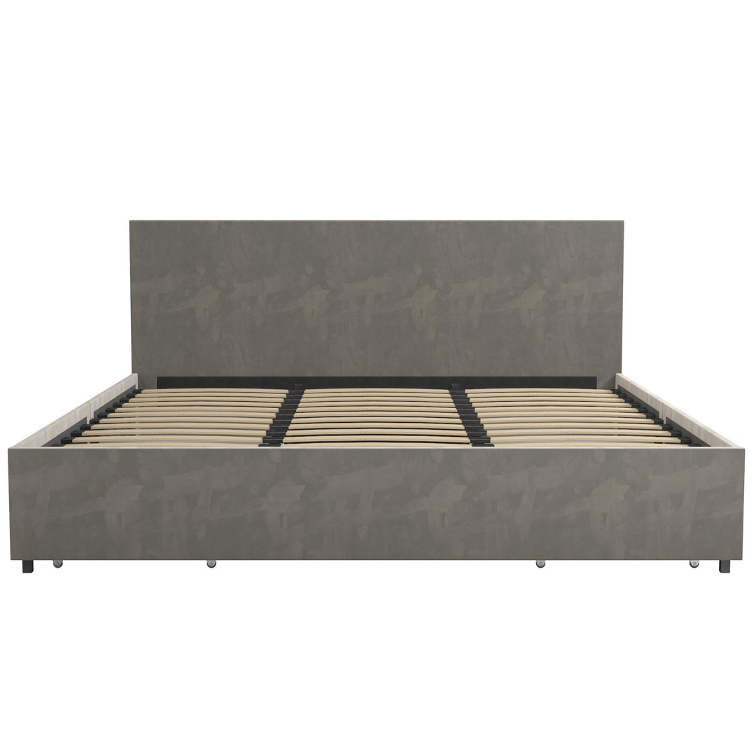 Upholstered Bed with 4 Storage Drawers -  Light Gray 