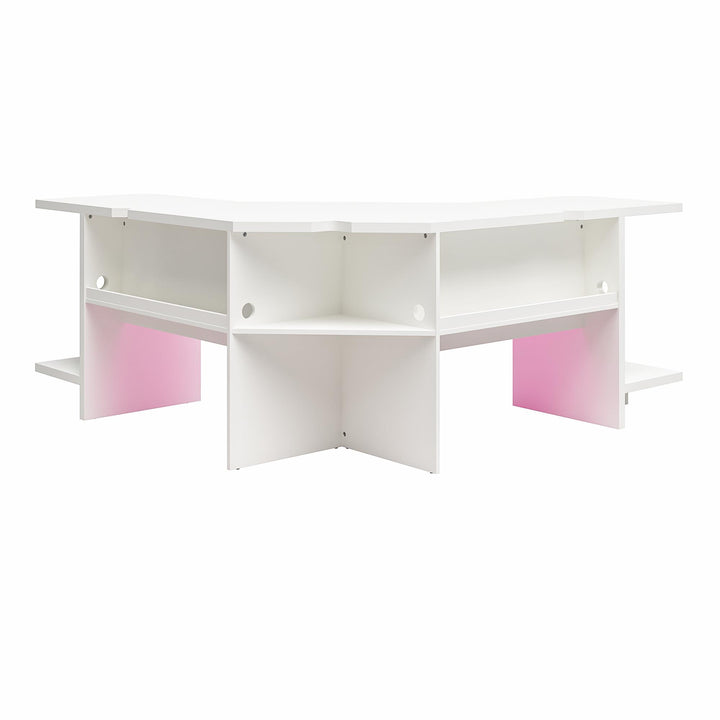 Gaming Desk with LED Light Kit -  White