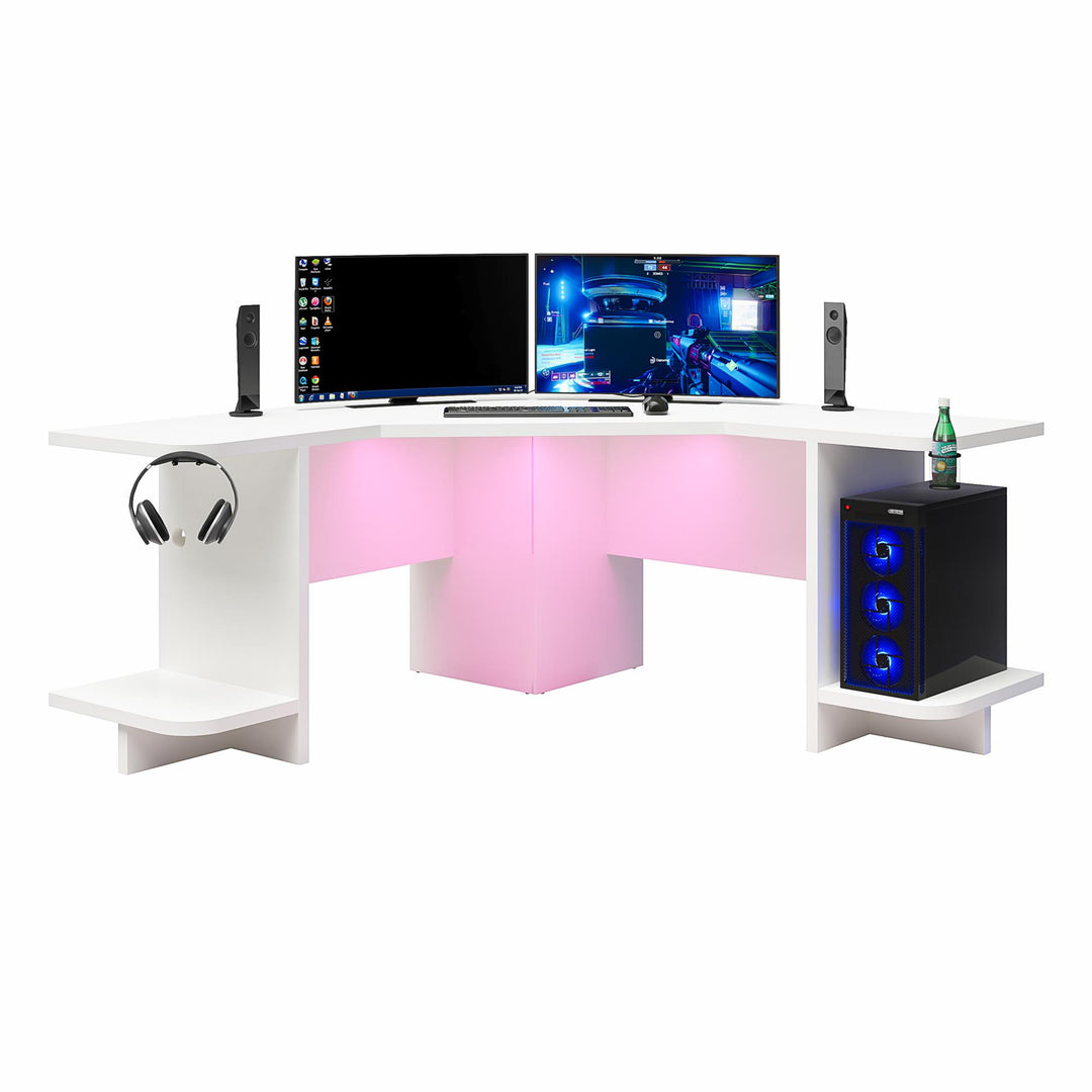 Mod Corner Gaming Desk with LED Light Kit  -  White