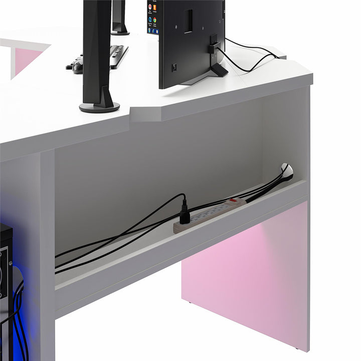 Modern Gaming Desk with LED Light Kit -  White