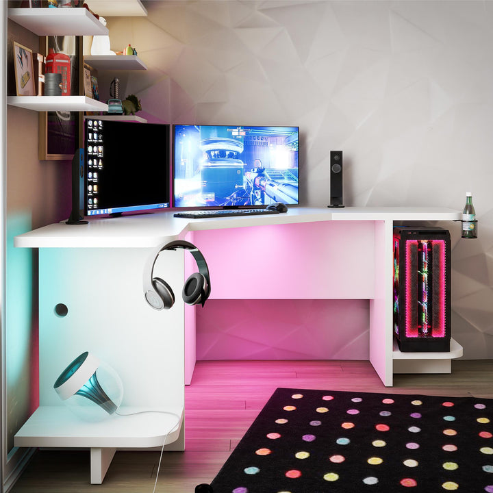 Mod Design Gaming Desk with LED -  White