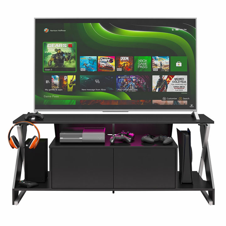 Xtreme Gaming Console & TV Stand with LED Light Kit for TVs up to 65 Inches  -  Black