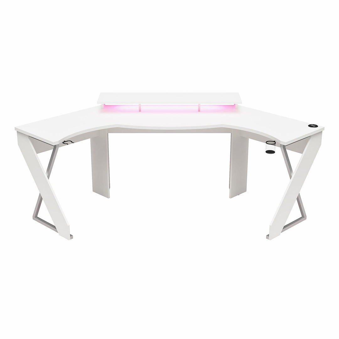 Xtreme Gaming Corner Desk with Riser & LED Light Kit  -  White
