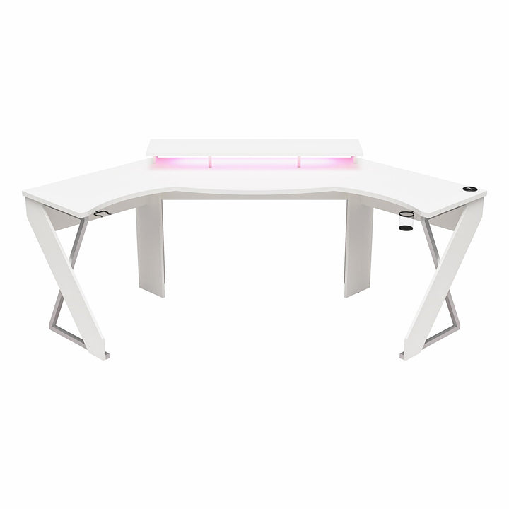 Xtreme Gaming Corner Desk with Riser & LED Light Kit  -  White