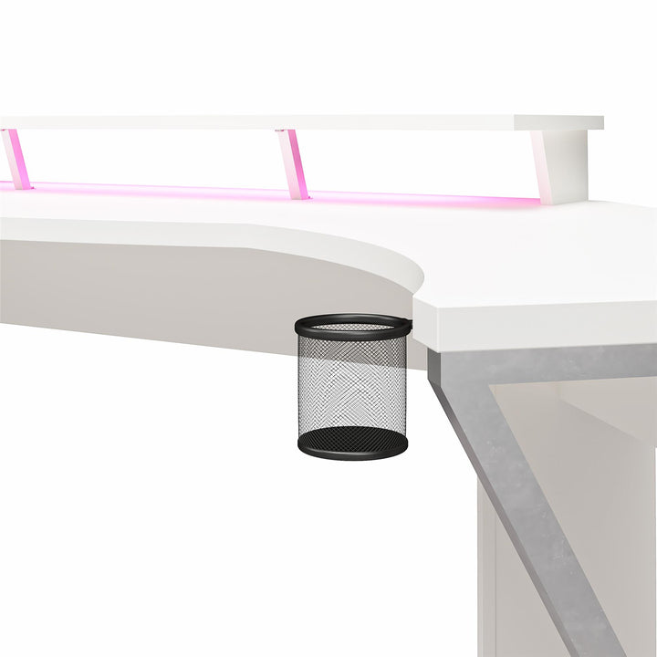 Gaming Desk with Riser & LED Light -  White