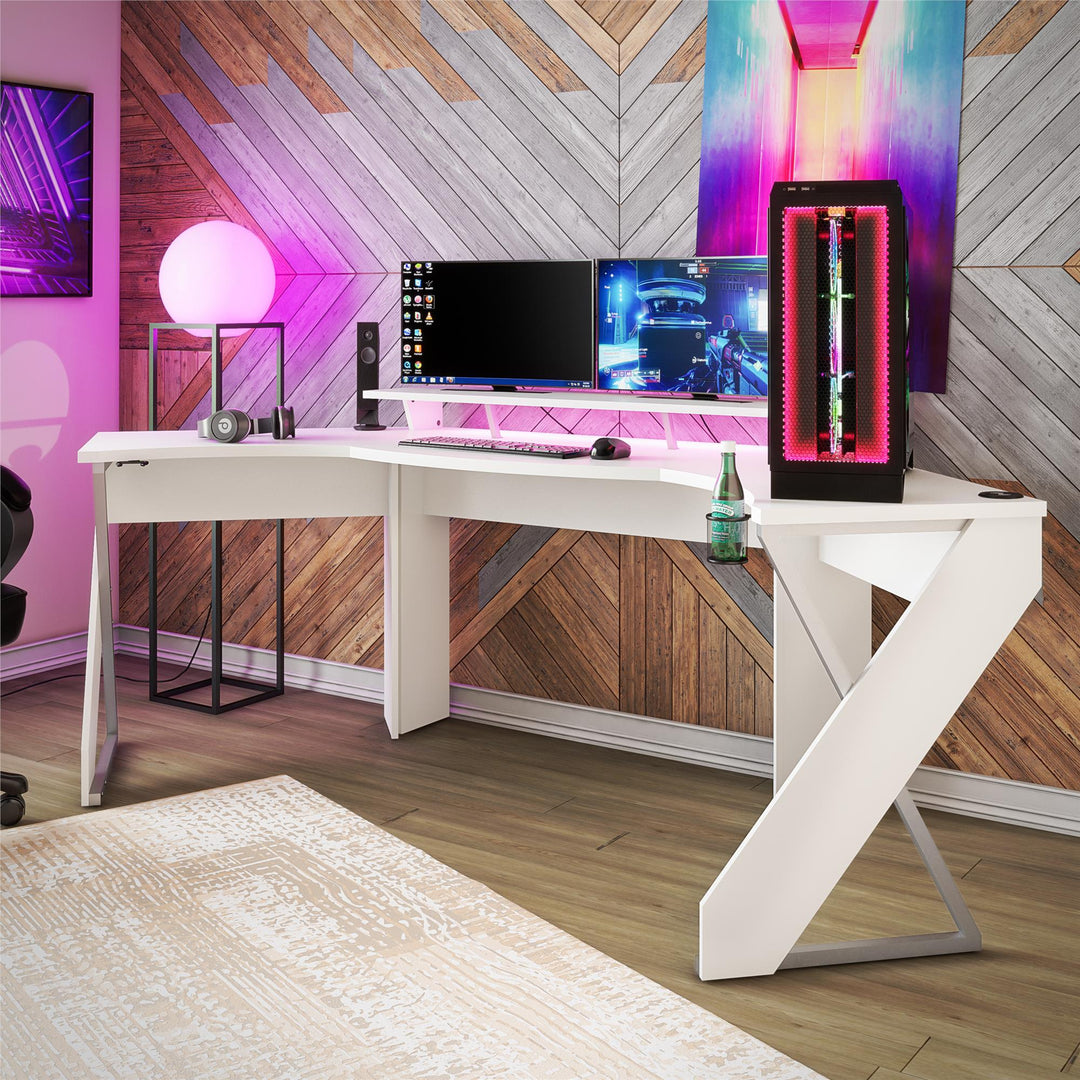 Xtreme Gaming Desk with LED Light Kit -  White