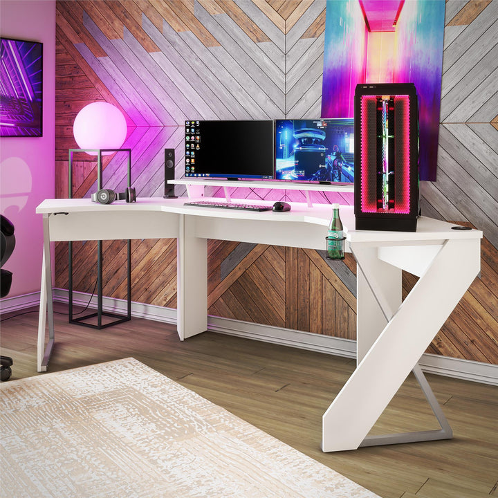 Xtreme Gaming Desk with LED Light Kit -  White