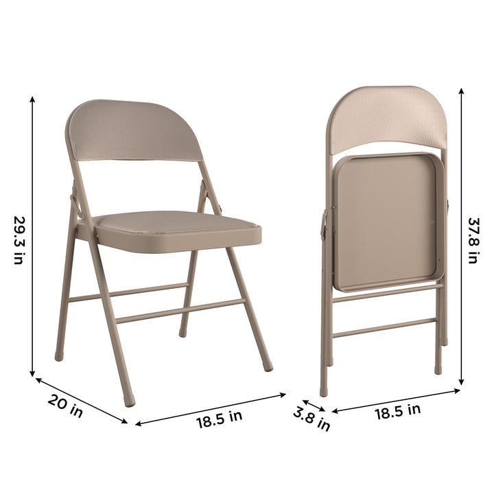 Elegant Fabric Padded Seat Metal Folding Chair -  Antique Linen Check 