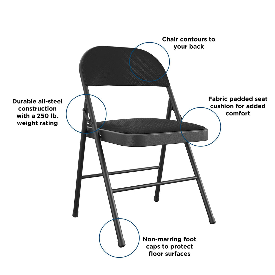 Comfortable Set of 4 Metal Folding Chair -  Jet Black Diamond 