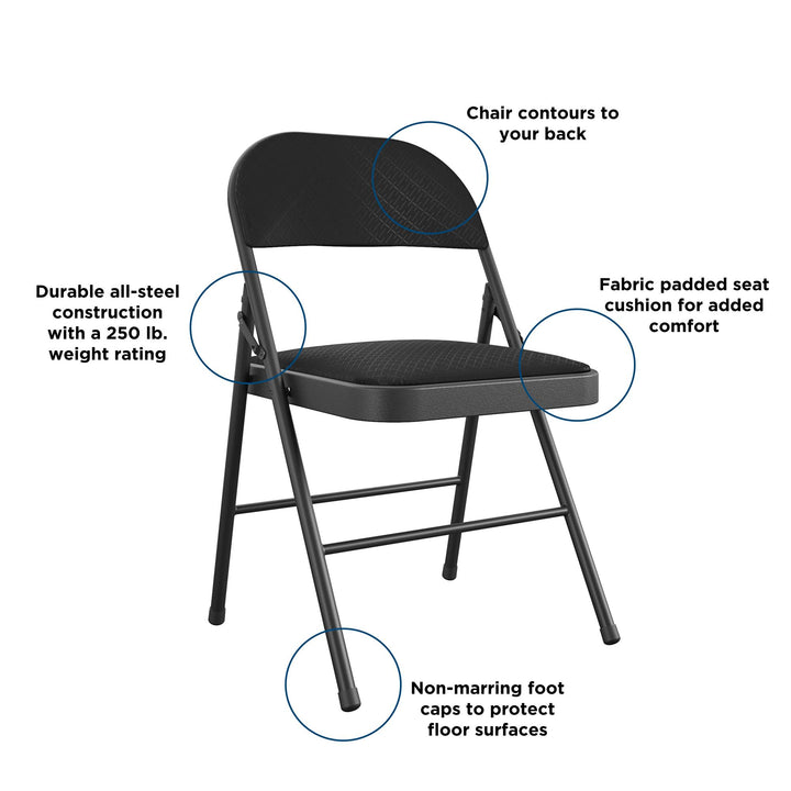 Comfortable Set of 4 Metal Folding Chair -  Jet Black Diamond 