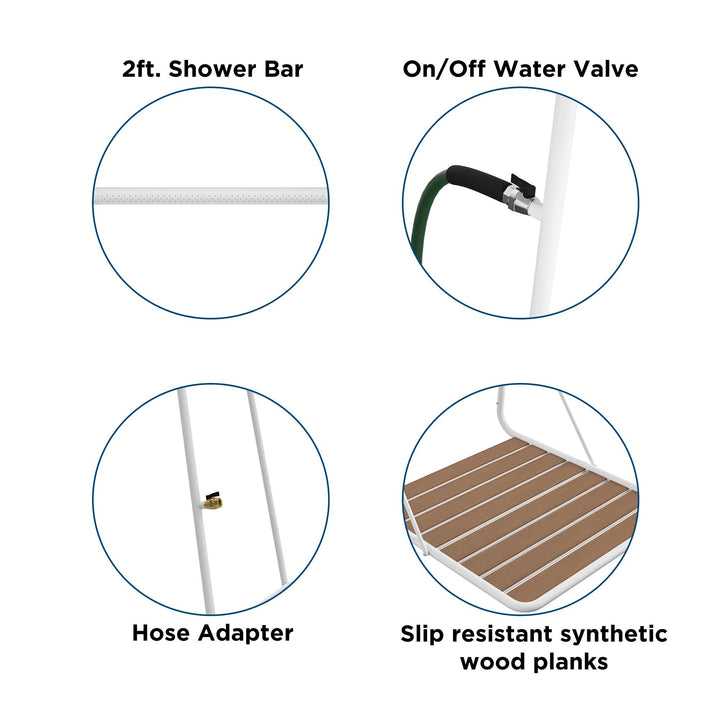 Outdoor shower with unique waterfall bar -  White 